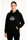Üç İplik Kapüşonlu Ön Ve Arka Baskılı SweatShirt Hoodie - Siyah