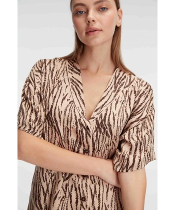 Anıl Kadın Kısa Kol Viskon Kumaş Desenli Pijama Takımı