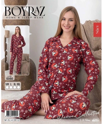 Boyraz 0350 Kadın Süet Patlı Uzun Kol Pijama Takımı