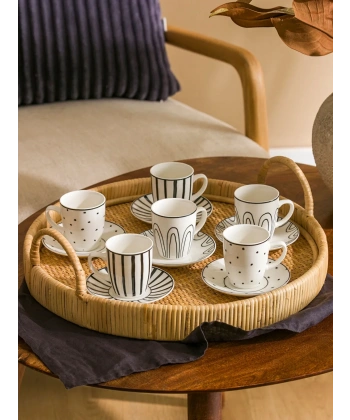 HOME Siyah Baskılı 6 Kişilik Kahve Fincan Takımı 90 Ml