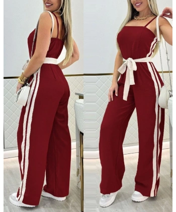 Kadın Ip Askılı Straplez Belden Kuşaklı Viskon Iki Iplik Tulum