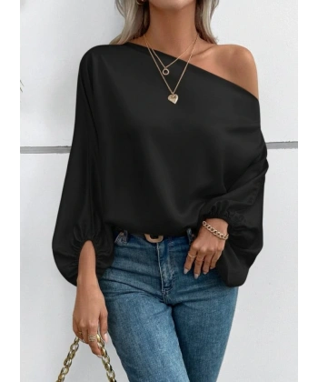 Kadın Tek Omuzu Açık Uzun Kollu Salaş Sandy Bluz