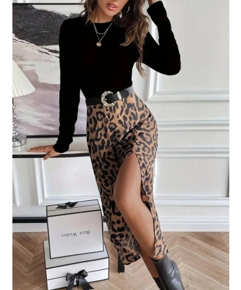 Kadın Uzun Kollu Bisiklet Yaka Ithal Krep Bluz Alt Desenli Modal Midi Elbise