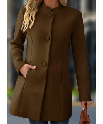 Kadın Uzun Kollu Hakim Yakalı önden Düğmeli Cep Detaylı Kısa Taba Kaşe Kaban