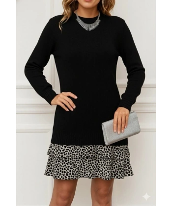 Kadın Uzun Kollu üst şardonlu Kaşkorse Alt Süprem Desenli Elbise