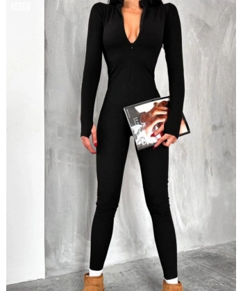 Kadın Uzun Kollu V Yaka Parmak Geçirmeli Detay Kaşkorse Tulum