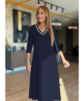 Kadın Uzun Kollu V Yakalı Midi Modal Elbise