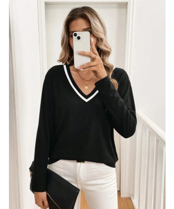 Kadın Uzun Kollu V Yakalı Viskon Iki Iplik Bluz