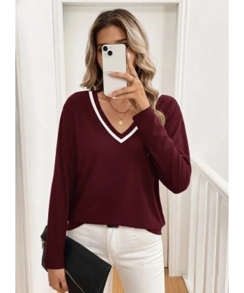 Kadın Uzun Kollu V Yakalı Viskon Iki Iplik Bluz