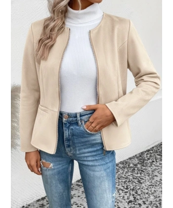 Kadın Uzun Kollu Yuvarlak Yaka önden Fermuarlı Süet Ceket