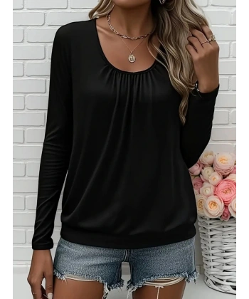 Kadın Uzun Kollu Yuvarlak Yakalı Viskon Bluz