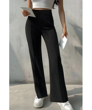 Kadın Yüksek Bel Nervurlu Ithal Krep Pantolon