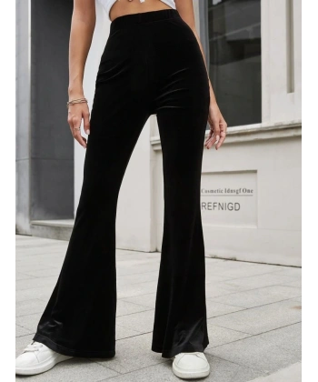 Kadın Yüksek Bel Paçaya Doğru Genişleyen Kadife Pantolon