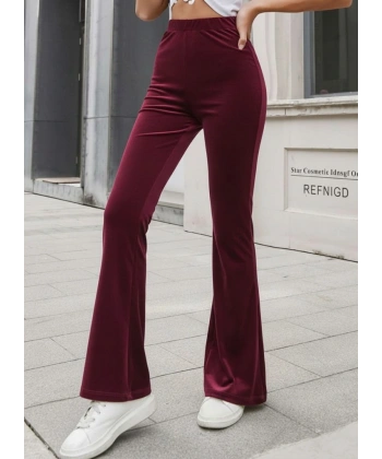 Kadın Yüksek Bel Paçaya Doğru Genişleyen Kadife Pantolon