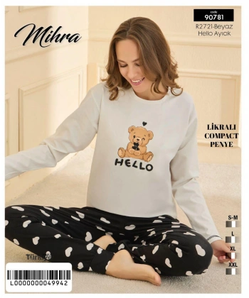 Mihra 90781 Kadın Ayıcıklı Uzun Kol Pijama Takımı