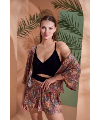 PJS 27003 Viskon Kimono Croplu Şort Takım