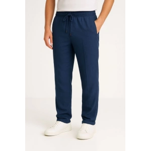 Erkek Keten Pantolon – Cepli, Beli Lastikli Ve Bağcıklı, Nefes Alan Rahat Kalıp, Yazlık Ve Baharlık Günlük Giyim, Şık - Konforlu Boru Paça Model - Lacivert