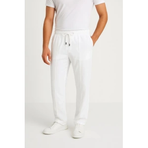 Erkek Keten Pantolon – Cepli, Beli Lastikli Ve Bağcıklı, Nefes Alan Rahat Kalıp, Yazlık Ve Baharlık Günlük Giyim, Şık - Konforlu Boru Paça Model - Beyaz