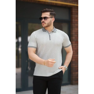 Erkek çizgili Fermuar Yakalı Kısa Kollu Tişört