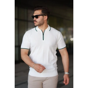 Erkek Dikey Kabartmalı Örgü Dokulu Fermuar Yakalı Tişört