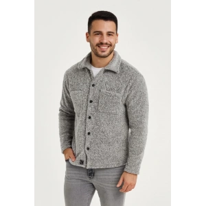 Erkek Pelüş Polar Hırka Gömlek – Yakalı, İlik Düğmeli, Göğüs Cepli, Yumuşak Dokulu Kışlık Regular Fit Rahat Günlük Model - Gri