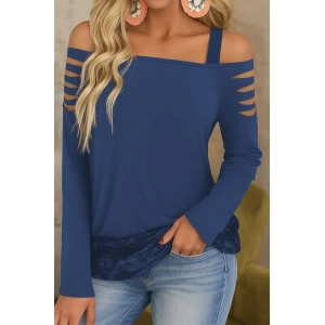 Kadın Uzun Lazer Kesik Detaylı Askılı Viskon Iki Iplik Bluz