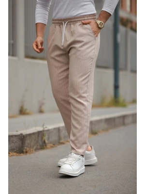 Erkek Beli Bağcıklı çizgili Pantolon