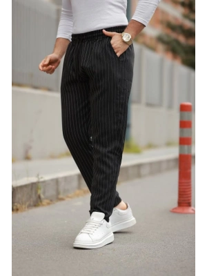 Erkek Beli Bağcıklı çizgili Pantolon