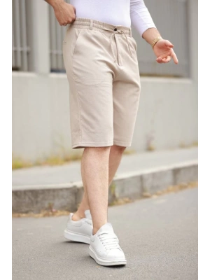 Erkek Beli Bağcıklı Ve Düğmeli Bezayağı Kumaş şort