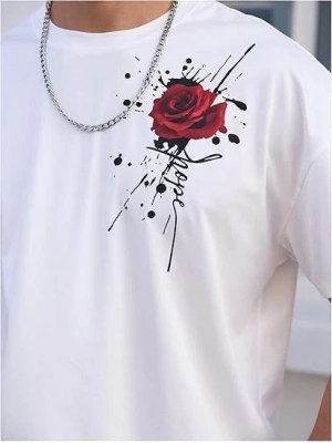 Erkek Bisiklet Yaka Kısa Kol Baskılı T-shirt - Beyaz