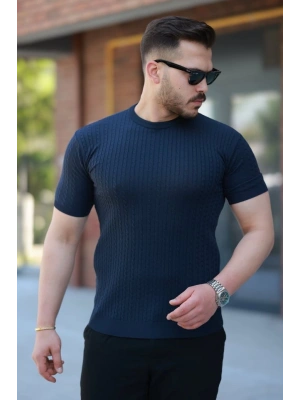 Erkek Bisiklet Yaka örgü Desenli Kısa örme Triko Kısa Kollu T-shirt