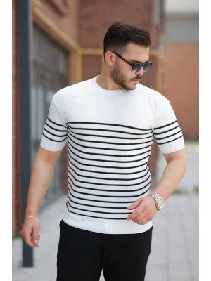 Erkek çizgi Desenli Bisiklet Yaka Kısa Kollu T-sihrt