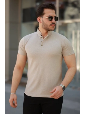 Erkek Hakim Yaka Dokuma Pamuklu Kumaş Kısa Kollu T-shirt
