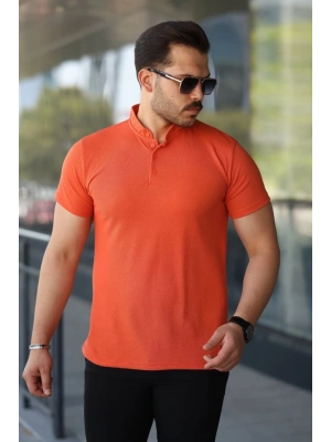 Erkek Hakim Yaka Dokuma Pamuklu Kumaş Kısa Kollu Tişört