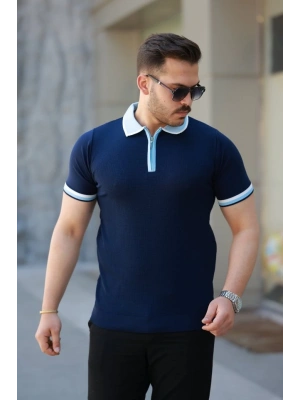 Erkek Renkli Yaka Kısa Kollu Tişört