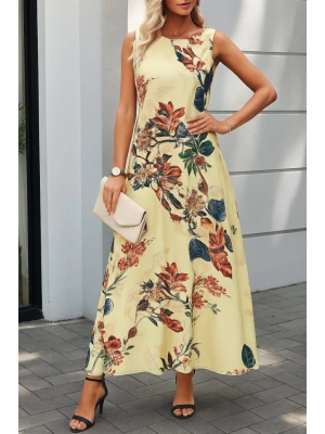 Kadın Askılı Yuvarlak Yaka Cepli Desenli Süprem Elbise