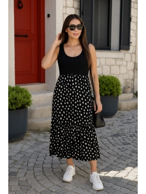 Kadın Askılı Yuvarlak Yaka üst Viskon Alt Desenli Bürümcük Elbise