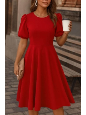 Kadın Kısa Balon Kollu Bisiklet Yaka Geniş Kesim Janjan Krep Elbise