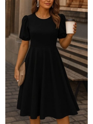 Kadın Kısa Balon Kollu Bisiklet Yaka Geniş Kesim Janjan Krep Elbise