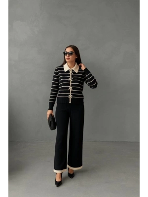 Kadın şerit Detay Bol Paça Pantolu ıkılı Takım