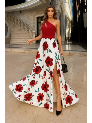 Kadın Tek Omuzdan Askılı Damla Detaylı üst Dalgıç Alt Süprem Maxi Elbise