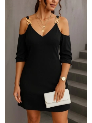 Kadın Uzun Kollu Askı Detay Iki Iplik Mini Boy Elbise