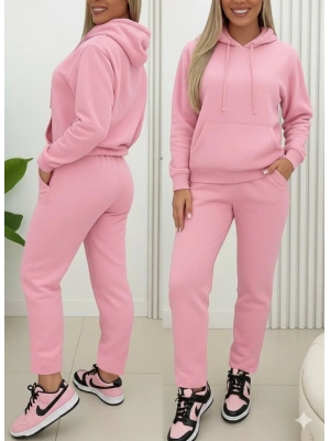 Kadın Uzun Kollu Kapşonlu Bağcıklı üç Iplik Bluz Ve Pantolon Ikili Takım