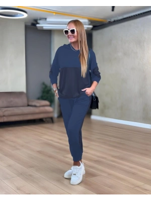 Kadın Uzun Kollu Kapşonlu Viskon Iki Iplik Bluz Ve Pantolon Ikili Takım