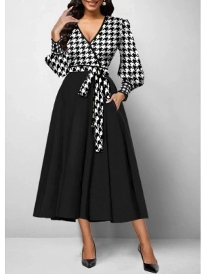 Kadın Uzun Kollu Kruvaze Yaka Dalgıç Krep Midi Boy Elbise