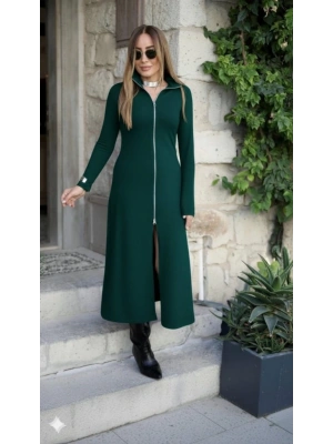 Kadın Uzun Kollu önden Fermuarlı Ithal Krep Elbise