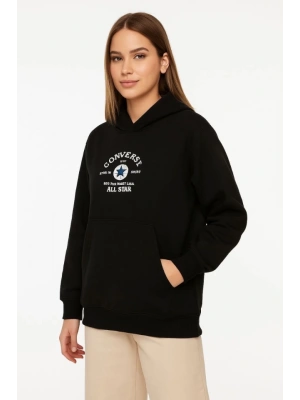 Üç İplik Kapşonlu ön Ve Arka Baskılı SweatShirt Hoodie- Siyah
