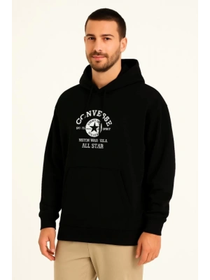 Üç İplik Kapşonlu ön Ve Arka Baskılı SweatShirt Hoodie- Siyah