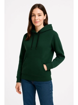 Üç İplik Kapüşonlu Kanguru Çepli SweatShirt Hoodie - Haki