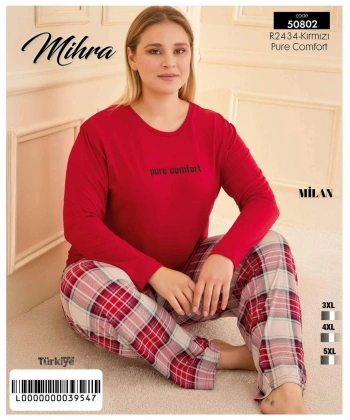 Mihra 50802 Kadın Battal Milan O Yaka Pijama Takımı